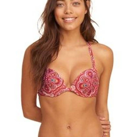 Hollister Co. Other - Hollister Sz 36B Braided T-Back Push-Up Plunge Paisley Bikini Top Red/White